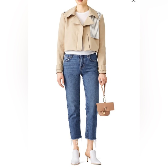 NICOLE MILLER Caprivi Striped Jacket in Khaki with Contrast Panel, Size Large - Picture 3 of 13